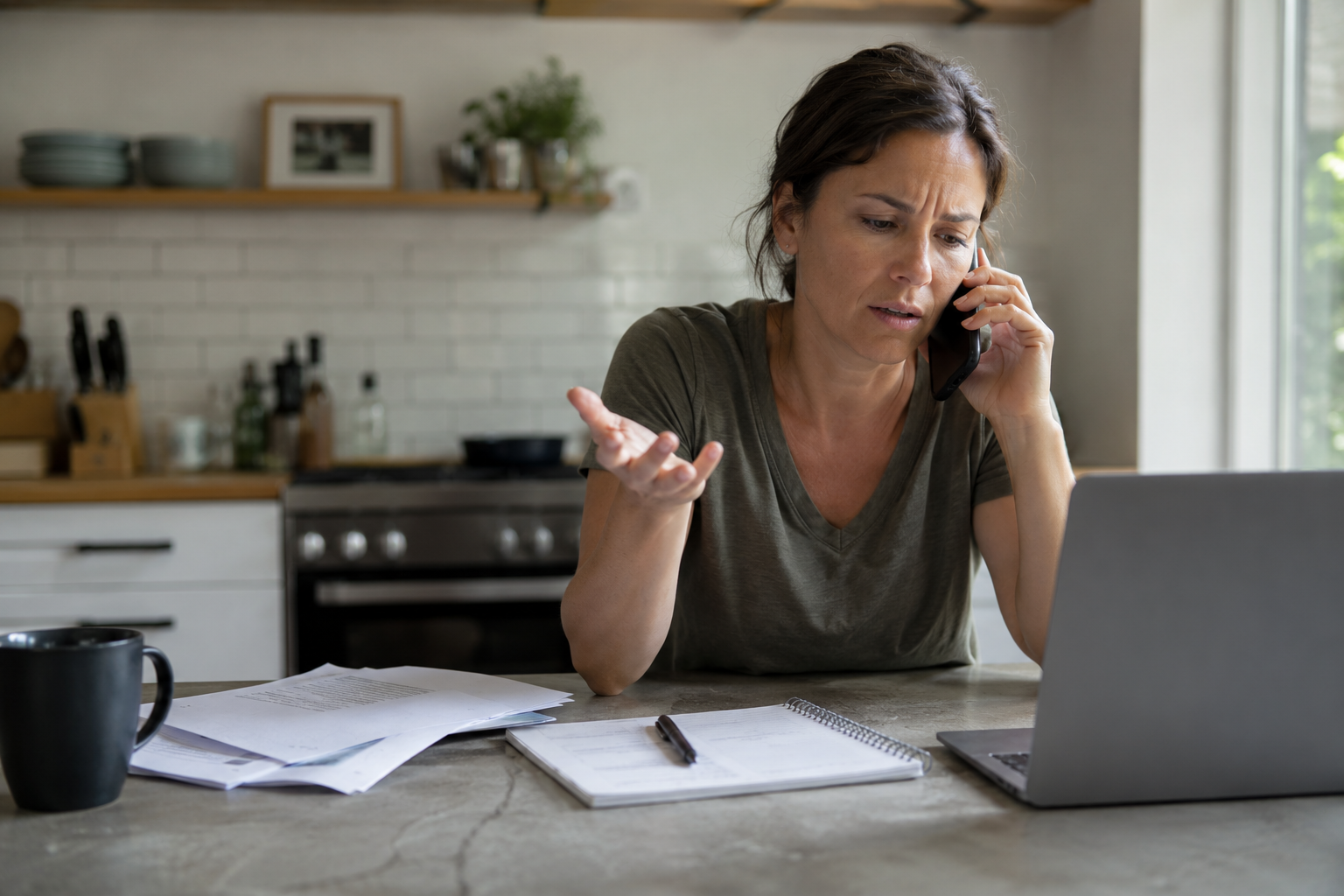 Person on the phone looking frustrated after customer service denies a refund