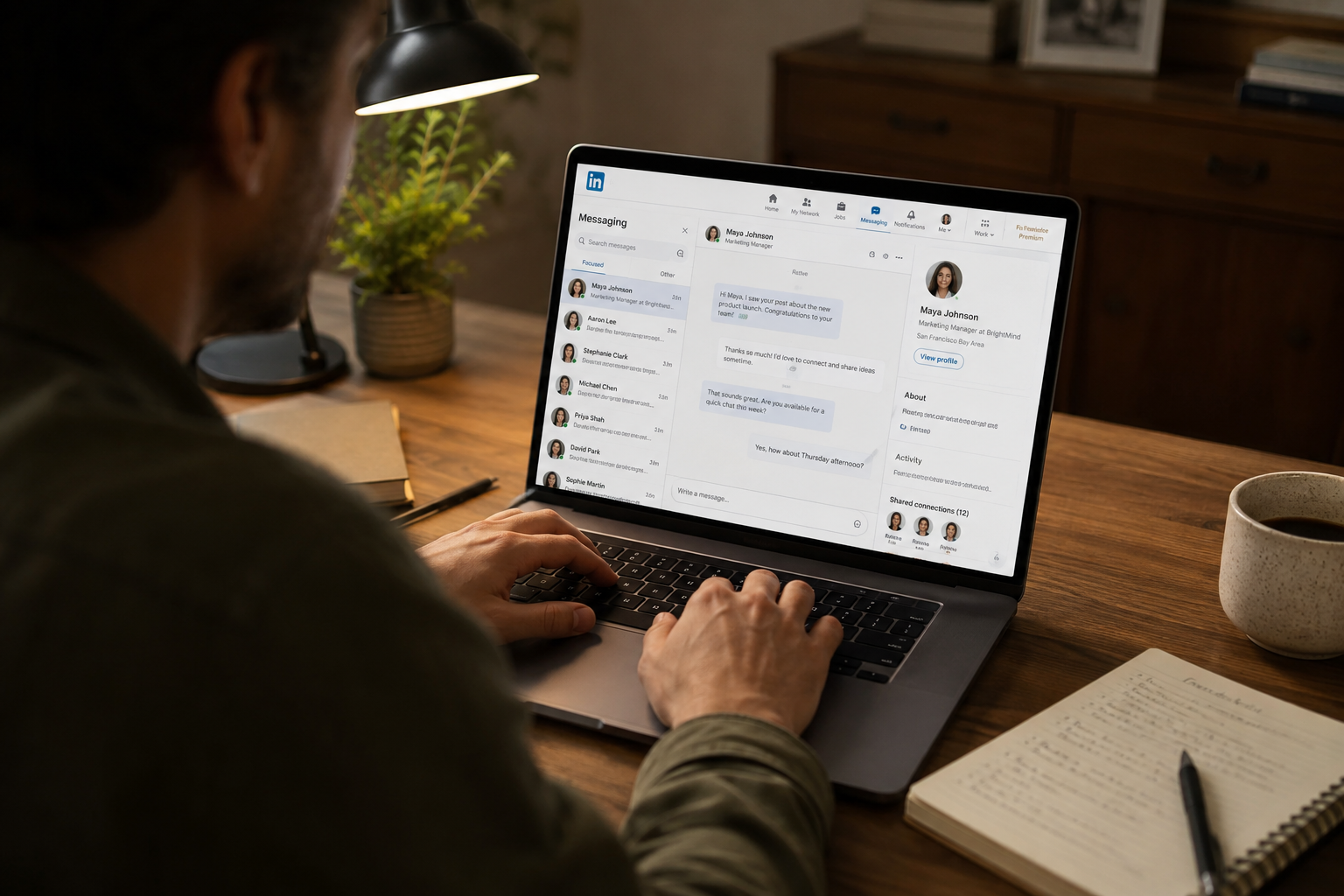 Freelancer reaching out to potential resume writing clients on a laptop